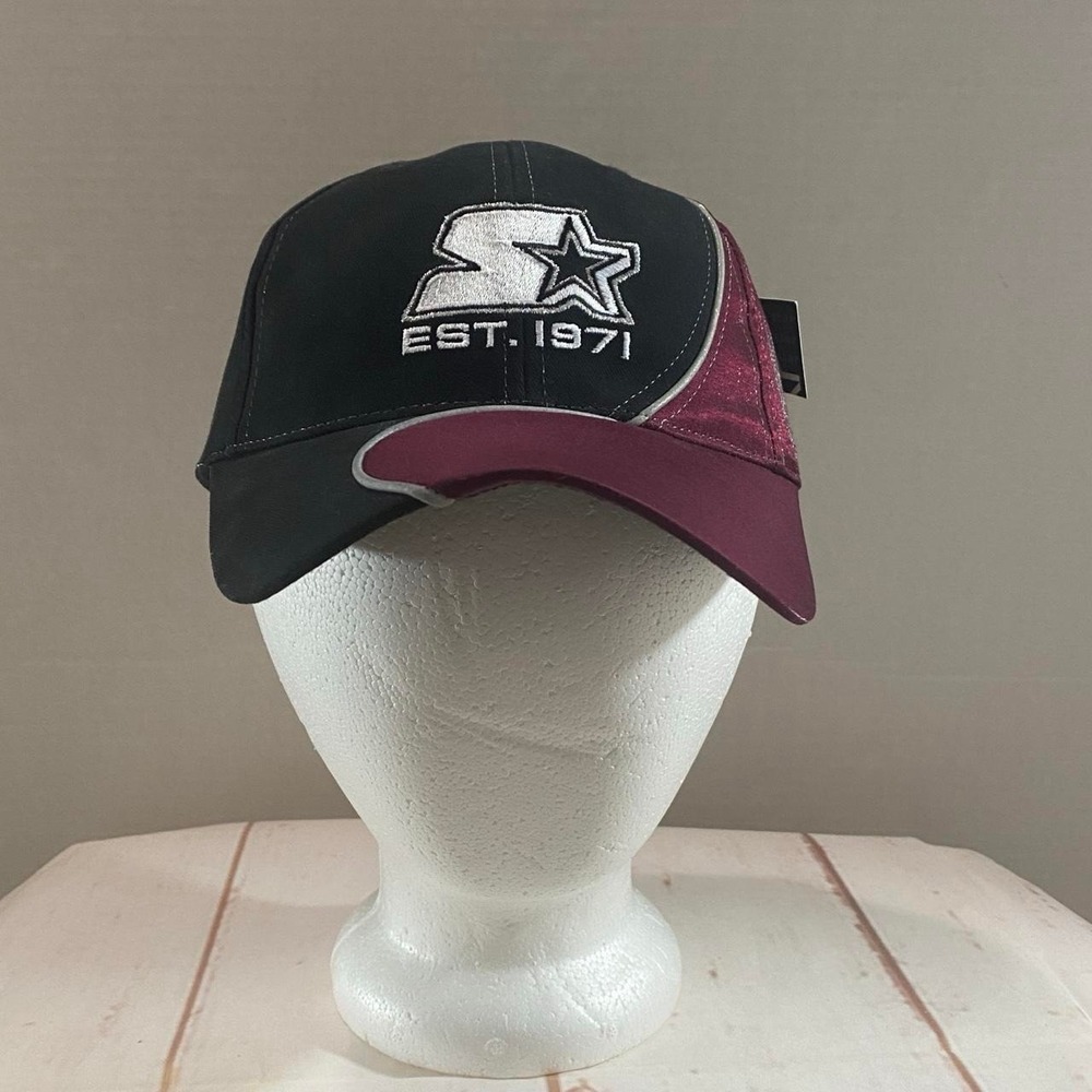 Starter Black Burgundy Two Tone Adjustable Baseball Cap Hat EST 1971